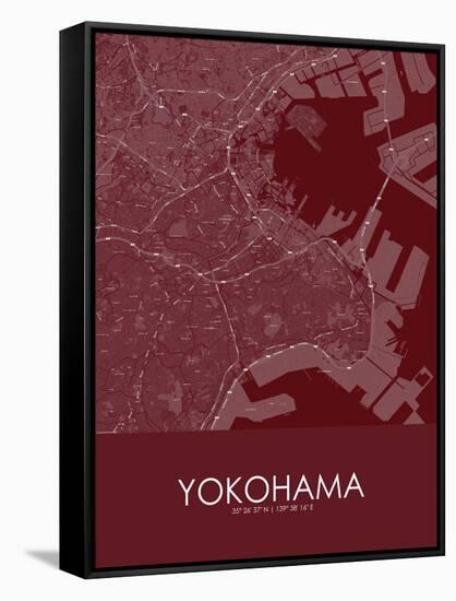 Yokohama, Japan Red Map-null-Framed Stretched Canvas