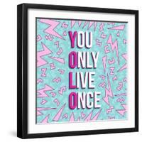 Yolo on 80s Background-cienpies-Framed Art Print