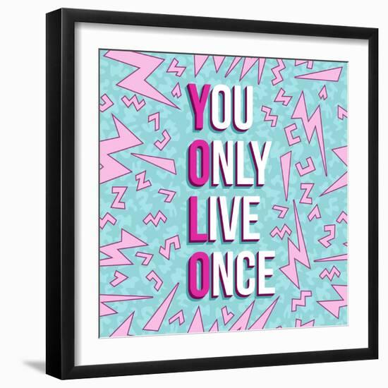 Yolo on 80s Background-cienpies-Framed Art Print