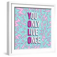 Yolo on 80s Background-cienpies-Framed Art Print