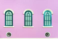Three Green Arched Windows on Pink Wall-Yongkiet-Photographic Print