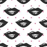 Pin up Girl Style Wet Black Lipstick Lips Seamless Vector Pattern. Rose Pink and Black Colors on Po-YoPixArt-Art Print