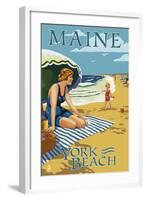 York Beach, Maine - Beach Scene-Lantern Press-Framed Art Print