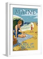 York Beach, Maine - Beach Scene-Lantern Press-Framed Art Print