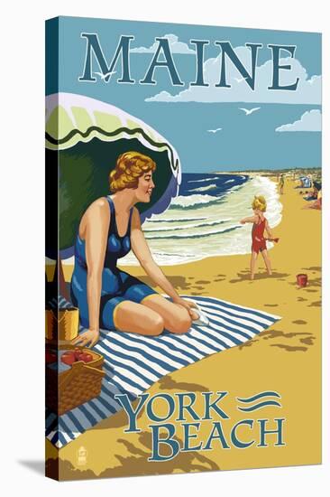 York Beach, Maine - Beach Scene-Lantern Press-Stretched Canvas