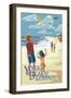 York Beach, Maine - Children with Kites-Lantern Press-Framed Art Print