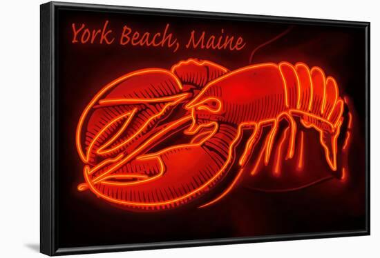 York Beach, Maine - Neon Lobster Sign-Lantern Press-Framed Art Print