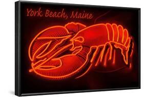 York Beach, Maine - Neon Lobster Sign-Lantern Press-Framed Art Print