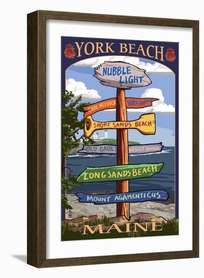 York Beach, Maine - Sign Destinations-Lantern Press-Framed Art Print