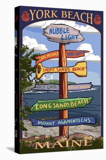 York Beach, Maine - Sign Destinations-Lantern Press-Stretched Canvas