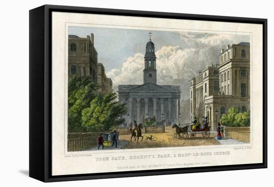 York Gate, Regent's Park, and Mary-Le-Bone Church, London, 1827-H Wallis-Framed Stretched Canvas