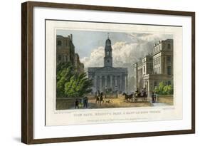 York Gate, Regent's Park, and Mary-Le-Bone Church, London, 1827-H Wallis-Framed Giclee Print