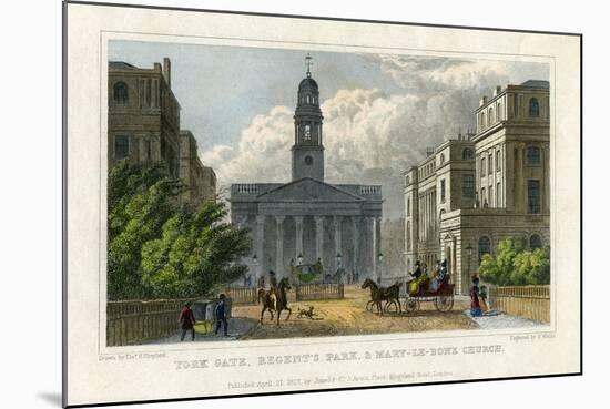 York Gate, Regent's Park, and Mary-Le-Bone Church, London, 1827-H Wallis-Mounted Giclee Print