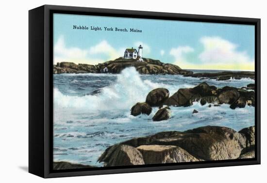 York, Maine - View of the Nubble Lighthouse-Lantern Press-Framed Stretched Canvas