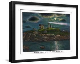 York, Maine, York Beach View of the Nubble Lighthouse at Night-Lantern Press-Framed Art Print