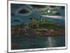 York, Maine, York Beach View of the Nubble Lighthouse at Night-Lantern Press-Mounted Art Print