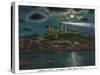 York, Maine, York Beach View of the Nubble Lighthouse at Night-Lantern Press-Stretched Canvas