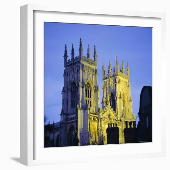 York Minster Floodlit, York, Yorkshire, England, UK, Europe-Roy Rainford-Framed Photographic Print