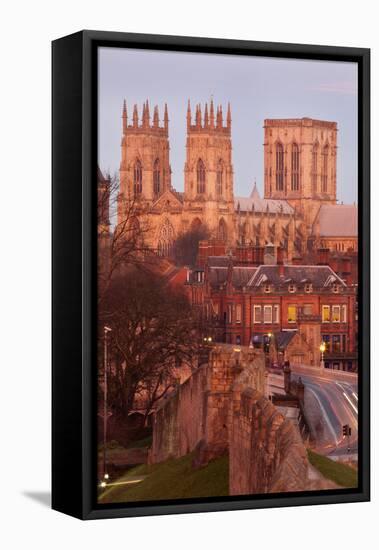 York Minster from the City Wall in Twilight, York, Yorkshire, England, United Kingdom, Europe-Mark Sunderland-Framed Stretched Canvas