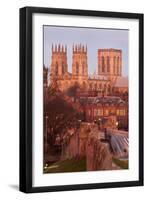 York Minster from the City Wall in Twilight, York, Yorkshire, England, United Kingdom, Europe-Mark Sunderland-Framed Photographic Print