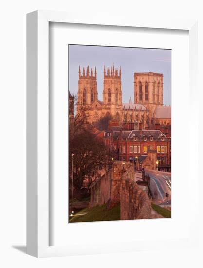 York Minster from the City Wall in Twilight, York, Yorkshire, England, United Kingdom, Europe-Mark Sunderland-Framed Photographic Print