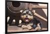 Yorkshire Terrier Puppy laying by wooden wheel-Zandria Muench Beraldo-Framed Photographic Print