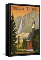Yosemite Chapel and Yosemite Falls - California-Lantern Press-Framed Stretched Canvas