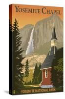 Yosemite Chapel and Yosemite Falls - California-Lantern Press-Stretched Canvas