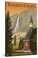 Yosemite Chapel and Yosemite Falls - California-Lantern Press-Stretched Canvas