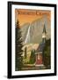 Yosemite Chapel and Yosemite Falls - California-Lantern Press-Framed Art Print