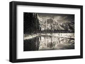 Yosemite Falls above the Merced River in winter, Yosemite National Park, California, USA-Russ Bishop-Framed Photographic Print