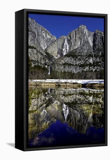 Yosemite Falls and Reflection in Merced River-Doug Meek-Framed Stretched Canvas