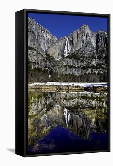 Yosemite Falls and Reflection in Merced River-Doug Meek-Framed Stretched Canvas