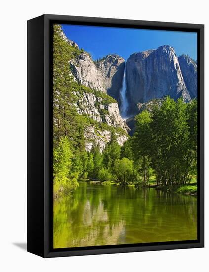Yosemite Falls with the Merced River-George Oze-Framed Stretched Canvas
