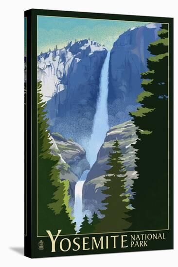 Yosemite Falls - Yosemite National Park, California Lithography-Lantern Press-Stretched Canvas