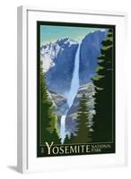 Yosemite Falls - Yosemite National Park, California Lithography-Lantern Press-Framed Art Print