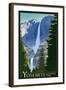 Yosemite Falls - Yosemite National Park, California Lithography-Lantern Press-Framed Art Print