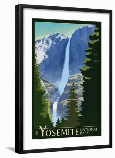 Yosemite Falls - Yosemite National Park, California Lithography-Lantern Press-Framed Art Print