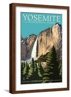 Yosemite Falls - Yosemite National Park, California-Lantern Press-Framed Art Print