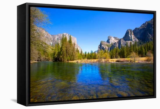 Yosemite Merced River El Capitan and Half Dome in California National Parks US-holbox-Framed Stretched Canvas