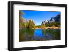 Yosemite Merced River El Capitan and Half Dome in California National Parks US-holbox-Framed Premium Photographic Print