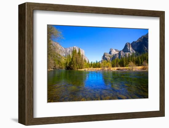 Yosemite Merced River El Capitan and Half Dome in California National Parks US-holbox-Framed Photographic Print