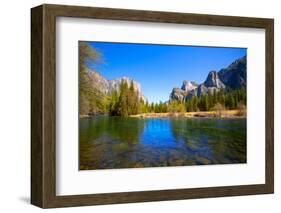 Yosemite Merced River El Capitan and Half Dome in California National Parks US-holbox-Framed Photographic Print