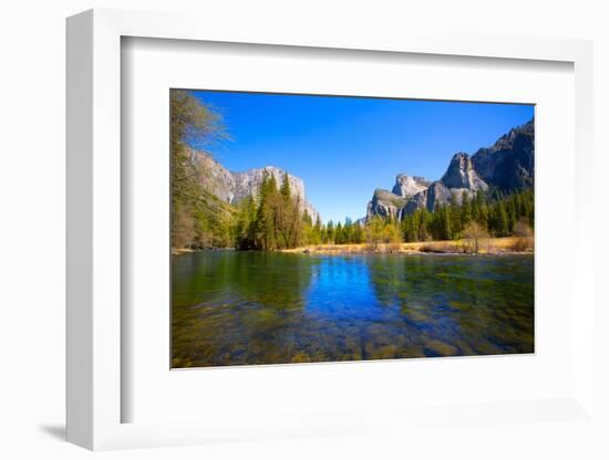 Yosemite Merced River El Capitan and Half Dome in California National Parks US-holbox-Framed Photographic Print