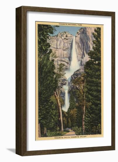 Yosemite National Park, CA - View of Yosemite Falls & Valley-Lantern Press-Framed Art Print