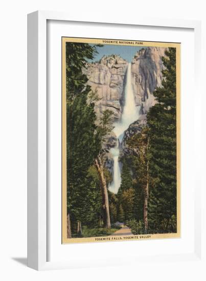 Yosemite National Park, CA - View of Yosemite Falls & Valley-Lantern Press-Framed Art Print