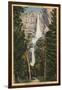 Yosemite National Park, CA - View of Yosemite Falls & Valley-Lantern Press-Framed Art Print