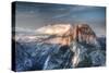 Yosemite National Park, California: Clouds Roll in on Half Dome as Sunset Falls on the Valley-Brad Beck-Stretched Canvas