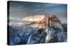 Yosemite National Park, California: Clouds Roll in on Half Dome as Sunset Falls on the Valley-Brad Beck-Stretched Canvas