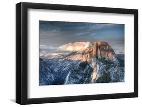 Yosemite National Park, California: Clouds Roll in on Half Dome as Sunset Falls on the Valley-Brad Beck-Framed Premium Photographic Print